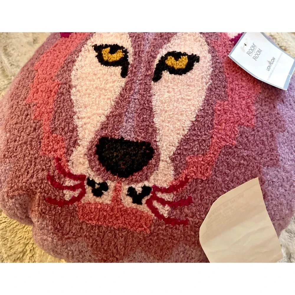 Room 2 Room Round Lion‎ Pillow Pink & Purple Face Embroidered 15x15